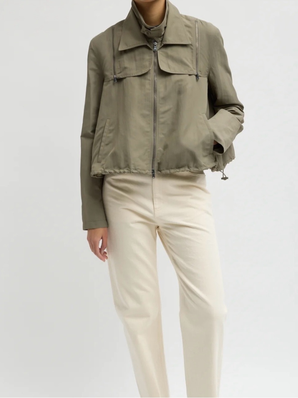 NWT Tibi Techy Twill Trapeze Anorak Bomber dark hazelnut green XS